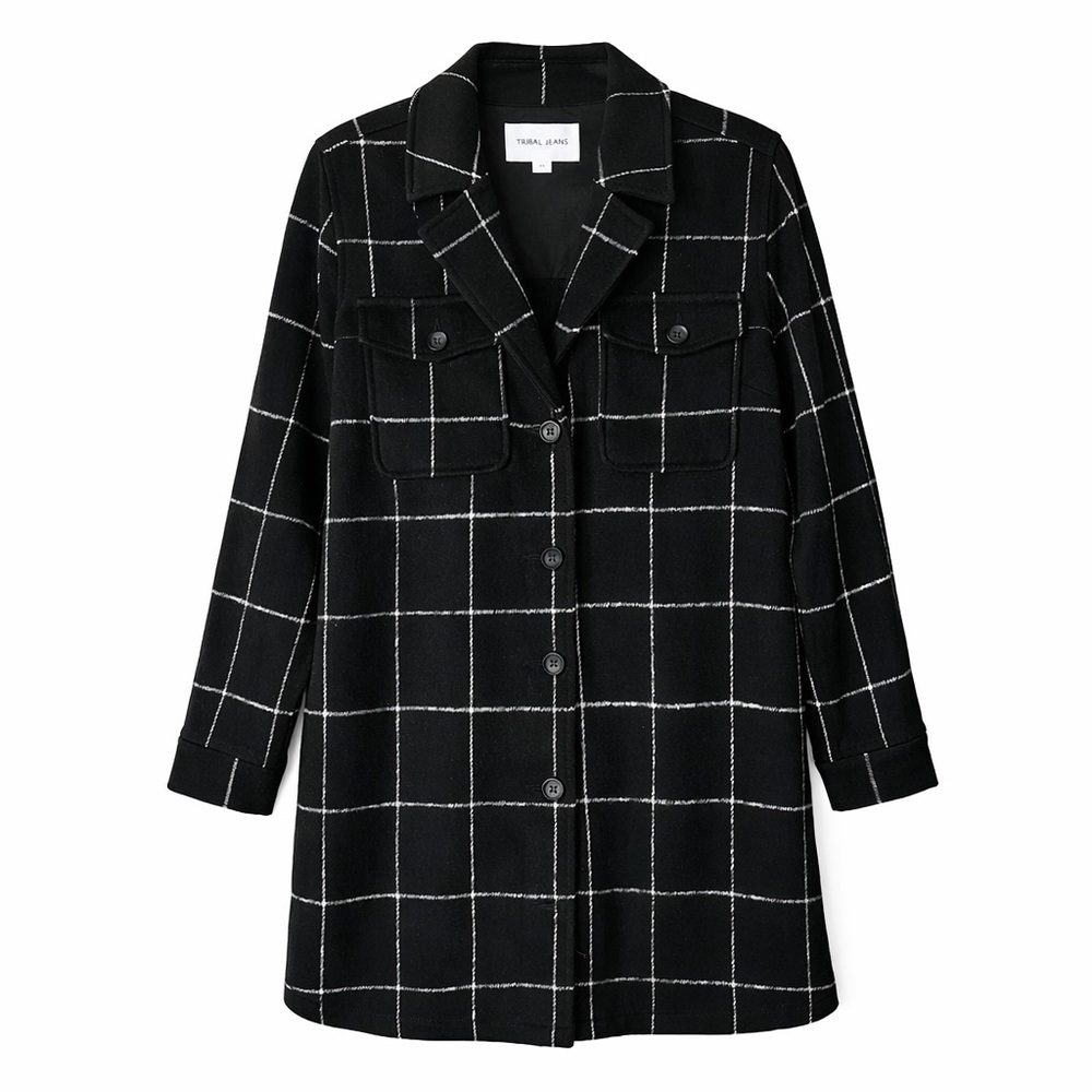 Tribal Jeans Black Plaid Coat P/S